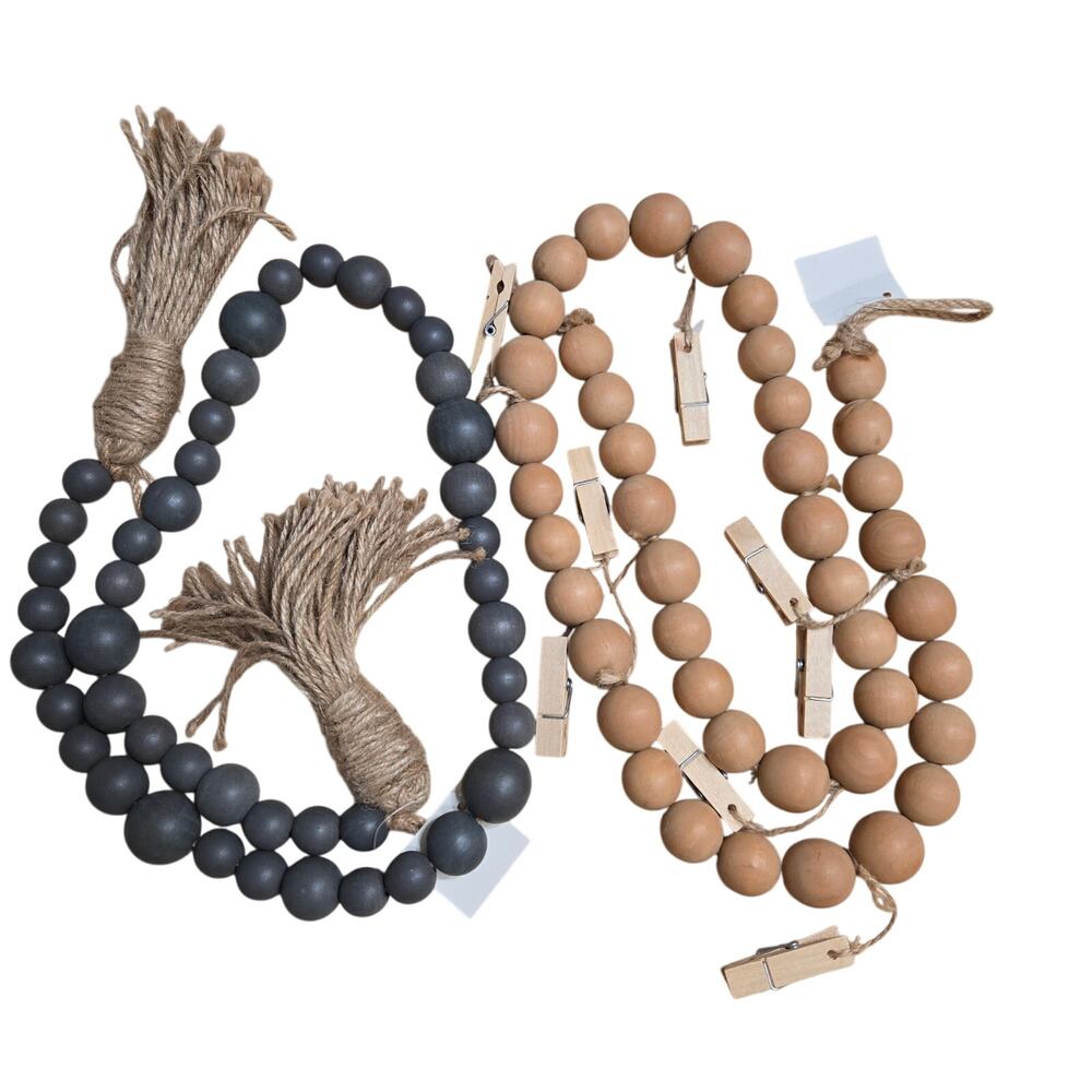 New Hobby Lobby Wooden Bead Garland Hanging Clips Blue Brown